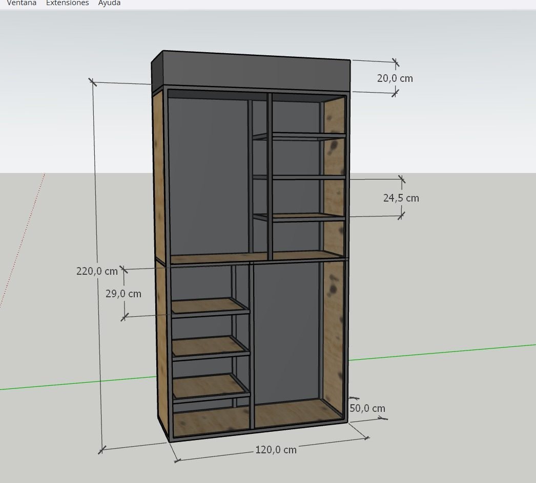 Modelo 3D de la vitrina en SketchUp con medidas