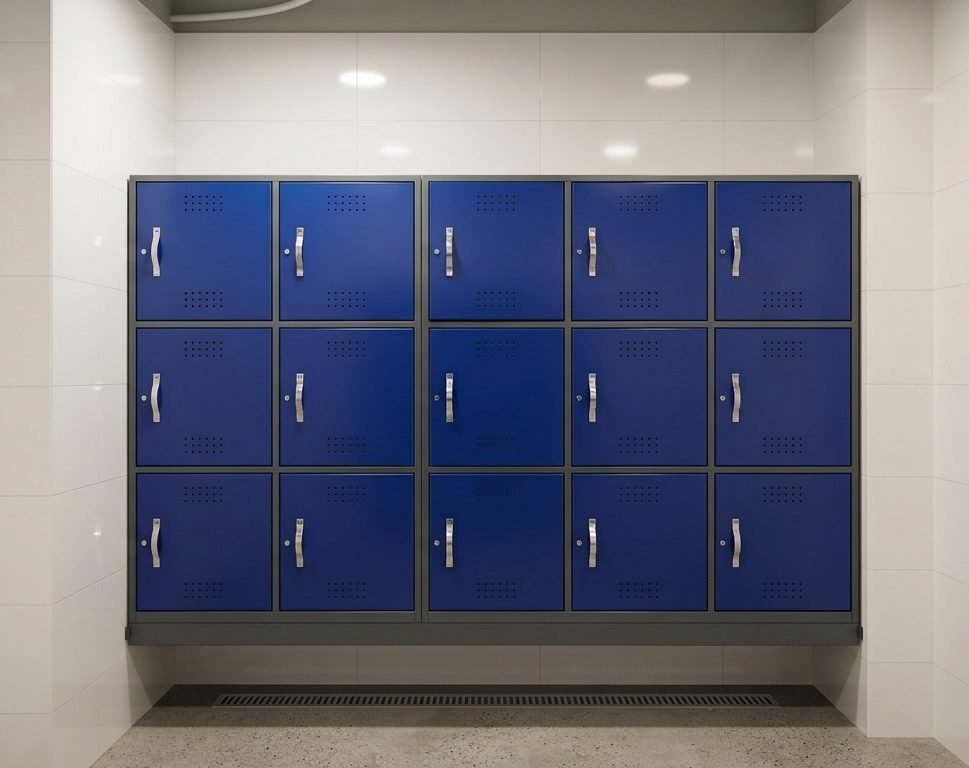 Muro de lockers metálicos instalado